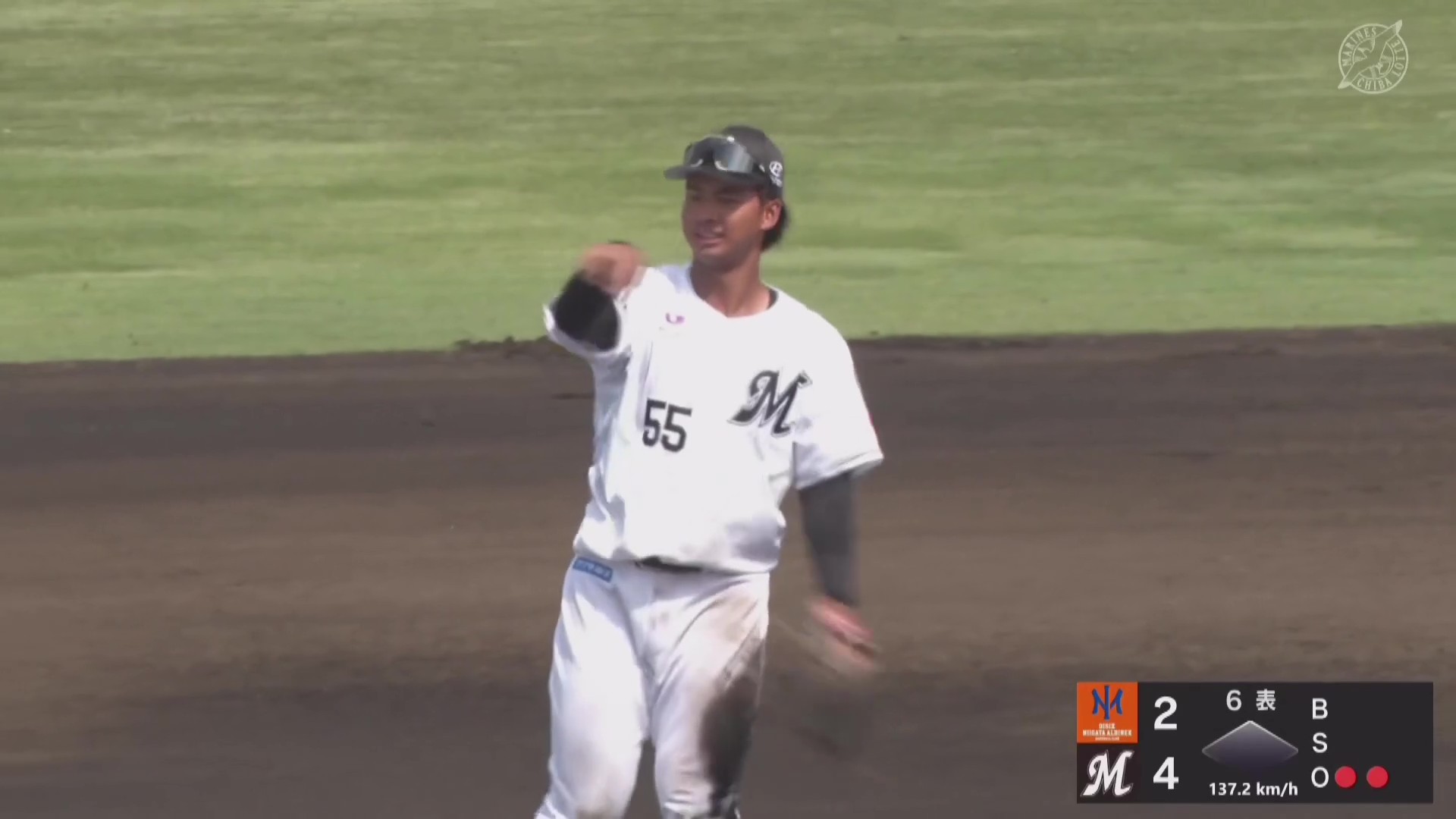 【ファーム】守備でも魅せる!! マリーンズ・櫻井ユウヤ 三遊間への打球をダイビングキャッチ!! 2026年4月14日 千葉ロッテマリーンズ 対 オイシックス新潟アルビレックスBC