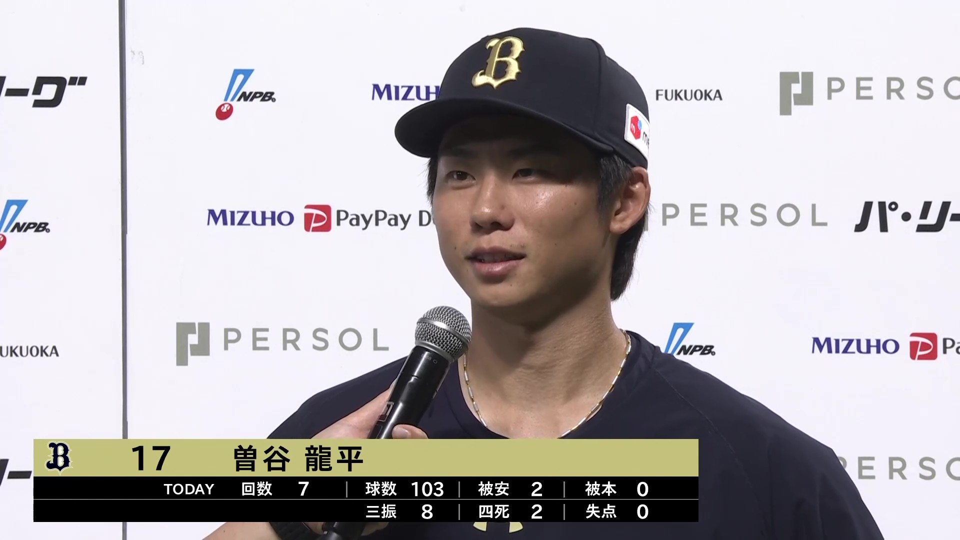 バファローズ・曽谷龍平投手ヒーローインタビュー 8月23日 福岡ソフトバンクホークス 対 オリックス・バファローズ