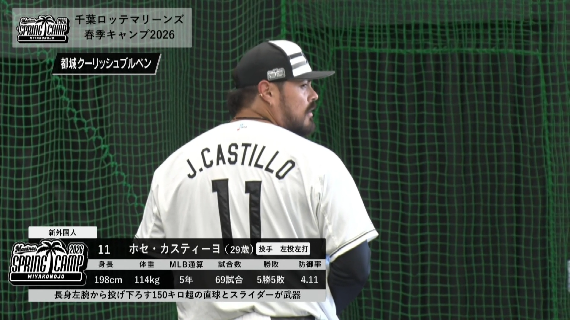 【春季キャンプ】マリーンズ新外国人・カスティーヨがキャンプ3度目のブルペン投球!! 2026年2月8日 千葉ロッテマリーンズ