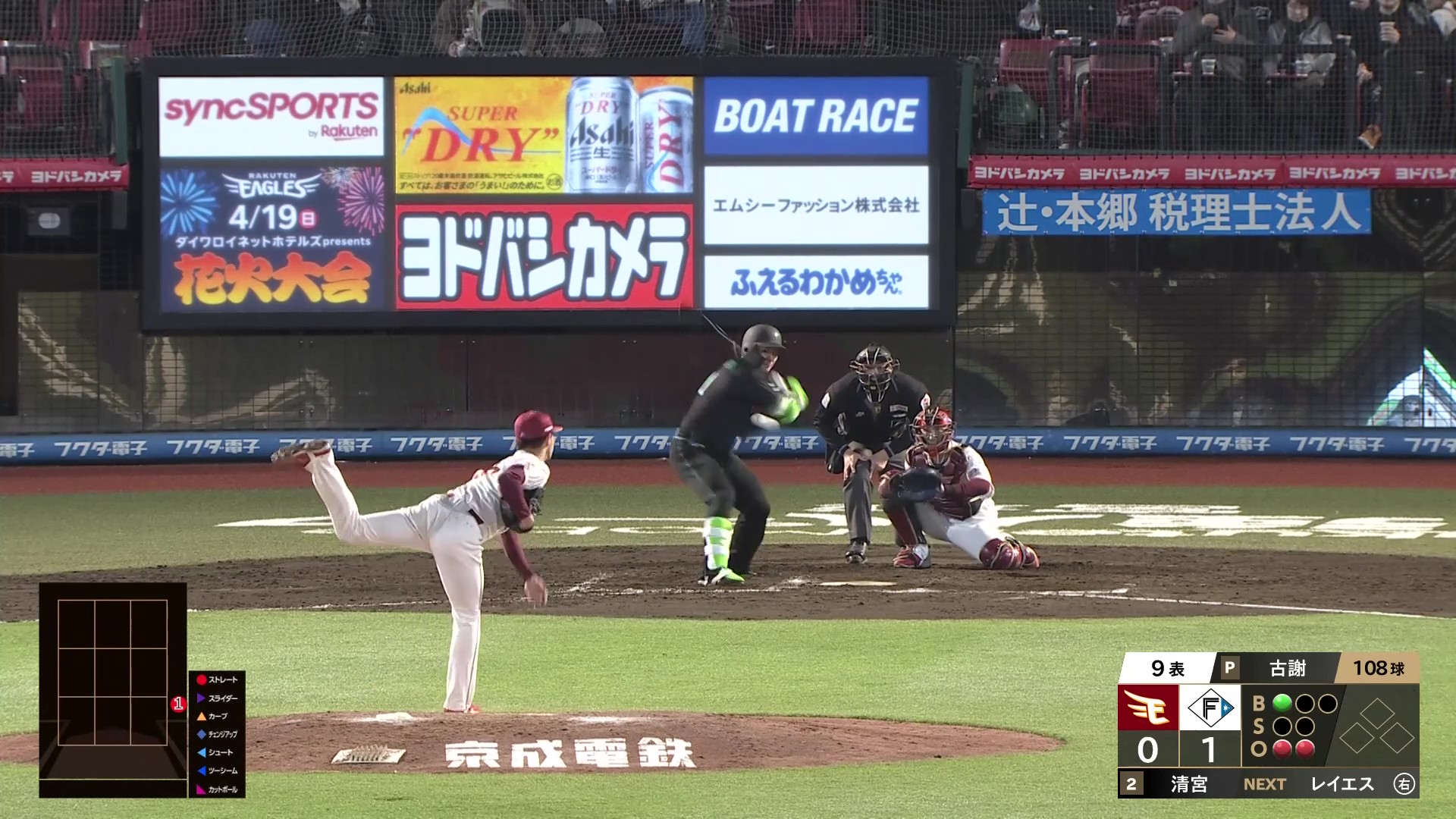 【9回表】イーグルス・古謝樹 この回3者凡退で抑え、9回1失点の好投でマウンドを降りる‼ 2026年4月8日 東北楽天ゴールデンイーグルス 対 北海道日本ハムファイターズ