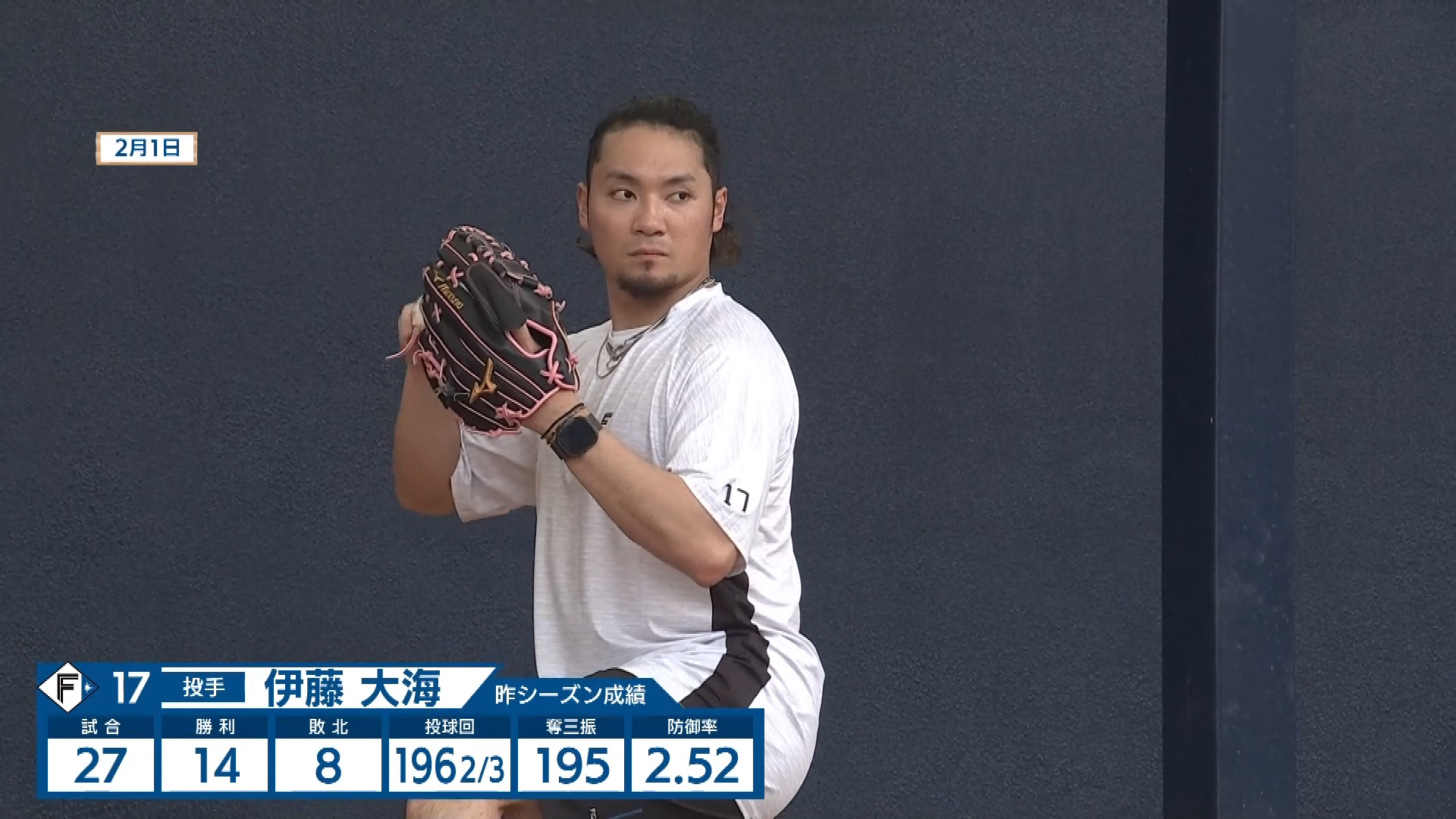 【春季キャンプ】WBC日本代表のファイターズ・伊藤大海が感触を確かめながらのシャドウピッチ!! 2026年2月1日 北海道日本ハムファイターズ