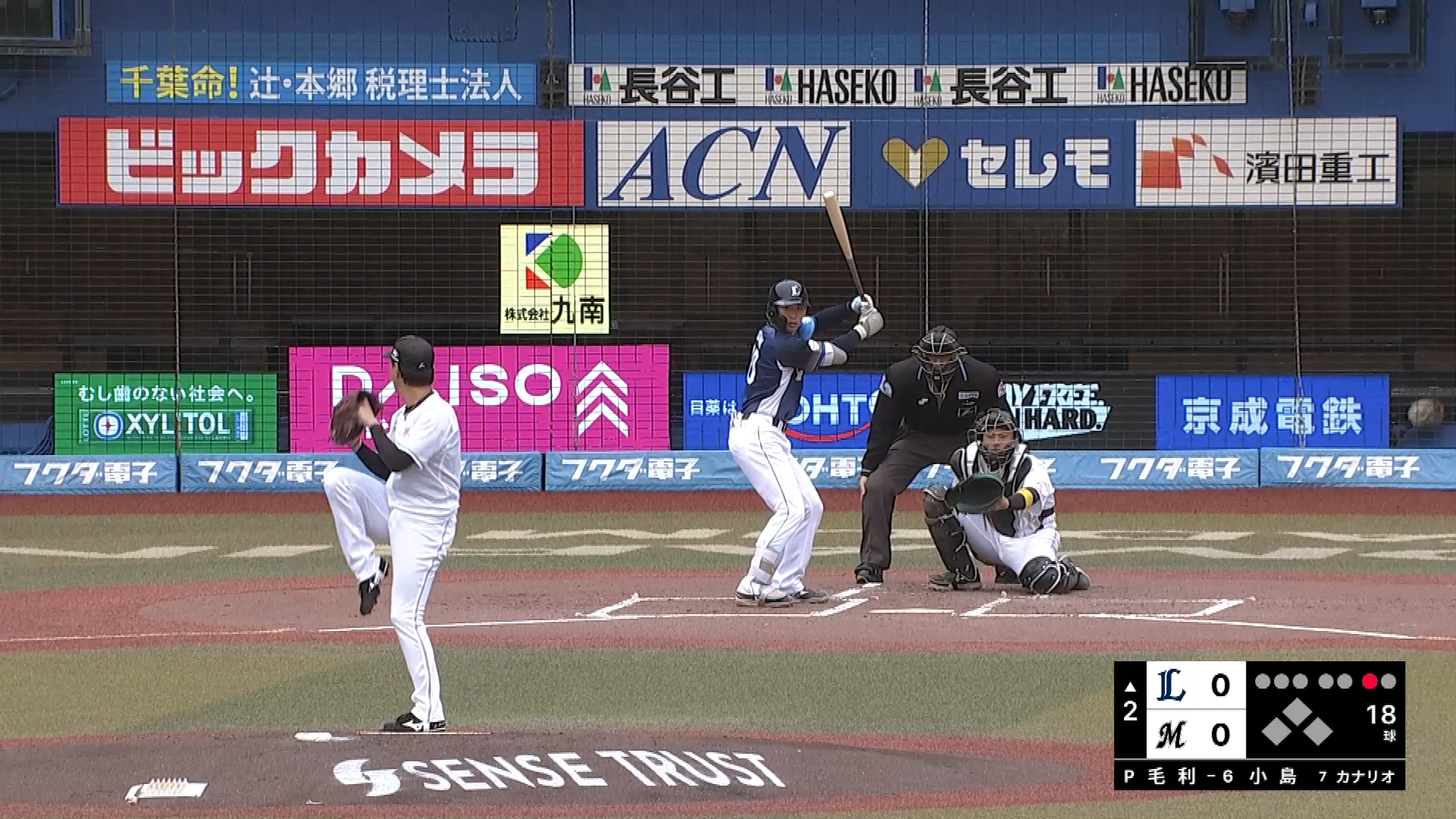 【2回表】マリーンズ・毛利海大とライオンズ・小島大河 明治大同期バッテリーがプロ初対決!!  2026年3月13日 千葉ロッテマリーンズ 対 埼玉西武ライオンズ
